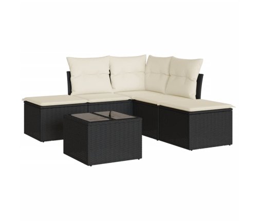 Set de sofás de jardín 6 piezas y cojines ratán sintético negro