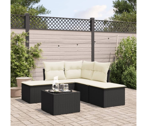 Set de sofás de jardín 6 piezas y cojines ratán sintético negro
