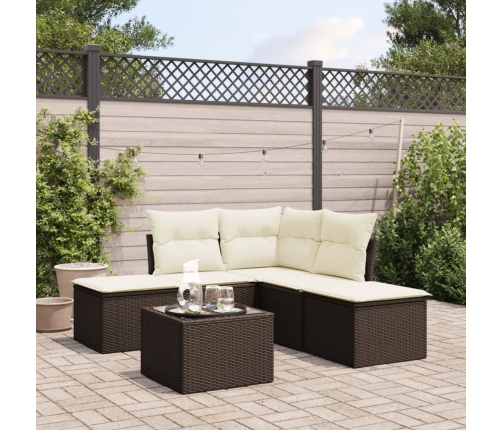 Set sofás de jardín 6 piezas y cojines ratán sintético marrón