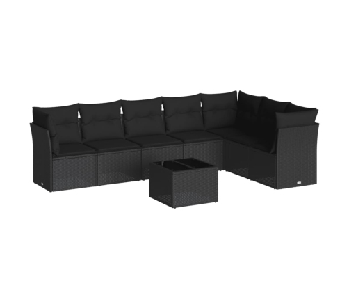 Set de sofás de jardín 8 piezas y cojines ratán sintético negro