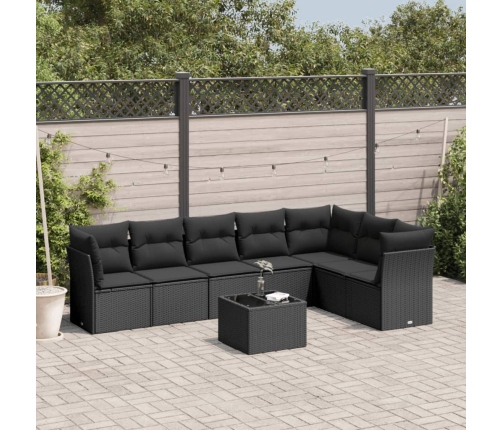 Set de sofás de jardín 8 piezas y cojines ratán sintético negro
