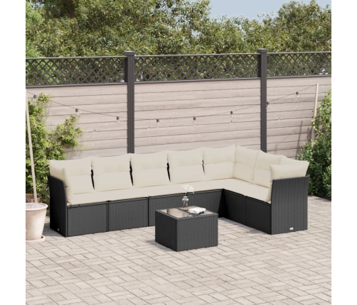 Set de sofás de jardín 8 piezas y cojines ratán sintético negro