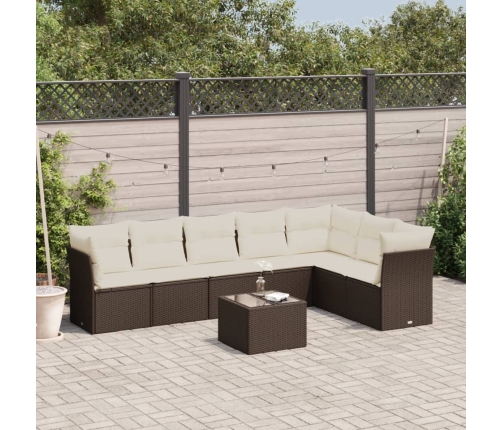 Set sofás de jardín 8 piezas y cojines ratán sintético marrón