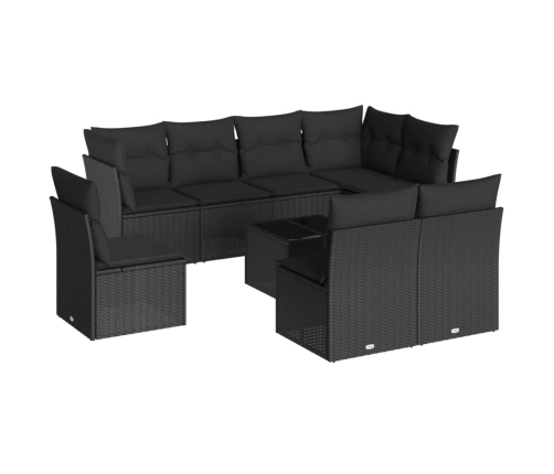 Set de sofás de jardín 8 piezas y cojines ratán sintético negro