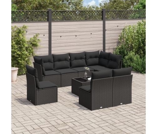 Set de sofás de jardín 8 piezas y cojines ratán sintético negro