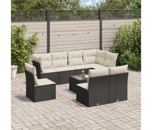 Set de sofás de jardín 8 piezas y cojines ratán sintético negro