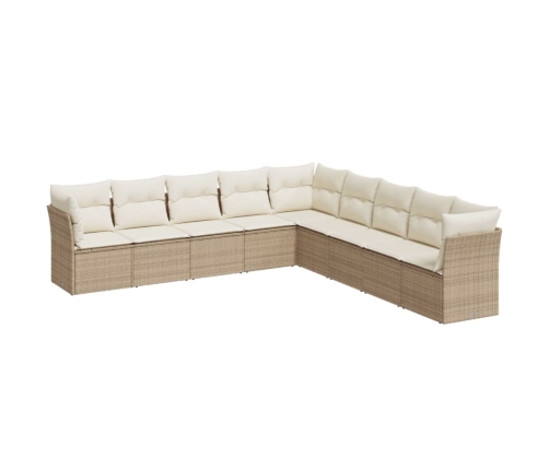 Set de sofás de jardín 9 pzas con cojines ratán sintético beige