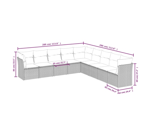 Set de sofás de jardín 9 pzas con cojines ratán sintético beige