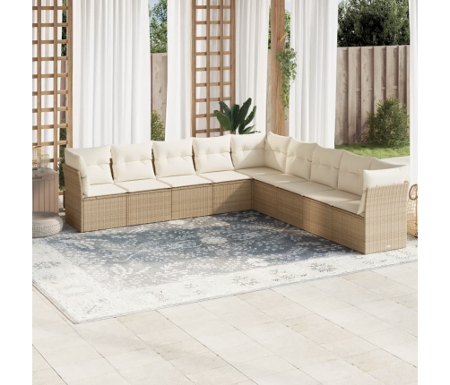 Set de sofás de jardín 9 pzas con cojines ratán sintético beige