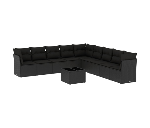 Set de sofás de jardín 10 pzas cojines ratán sintético negro