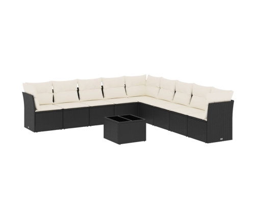 Set de sofás de jardín 10 pzas cojines ratán sintético negro