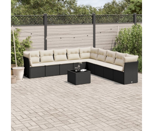 Set de sofás de jardín 10 pzas cojines ratán sintético negro