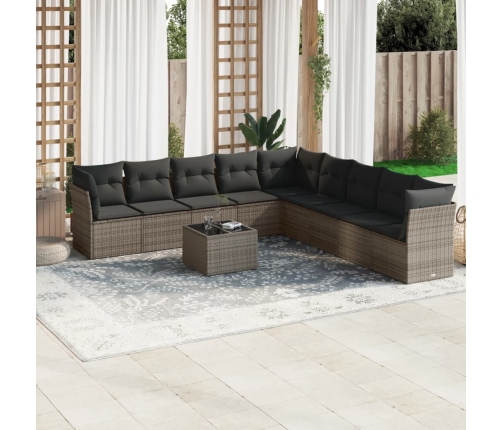 Set de sofás de jardín 10 pzas con cojines ratán sintético gris