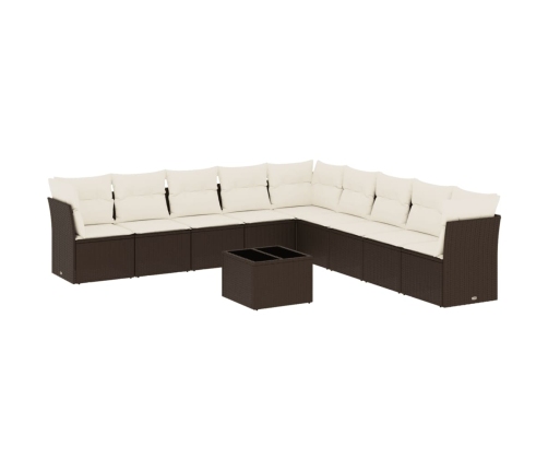 Set de sofás de jardín 10 pzas y cojines ratán sintético marrón