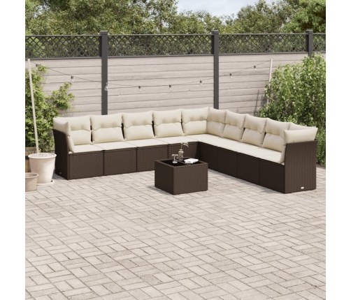 Set de sofás de jardín 10 pzas y cojines ratán sintético marrón