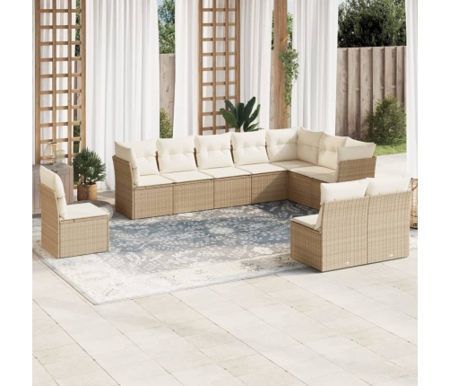 Juego de sofás jardín con cojines beige 10 pzas ratán sintético