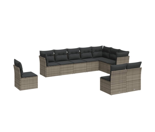 Set de sofás de jardín 10 pzas con cojines ratán sintético gris
