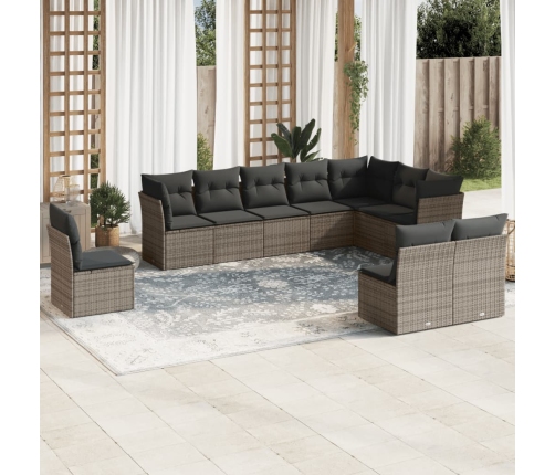 Set de sofás de jardín 10 pzas con cojines ratán sintético gris