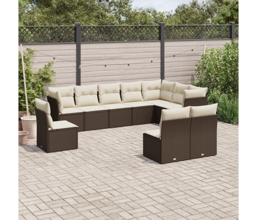 Set de sofás de jardín 10 pzas y cojines ratán sintético marrón