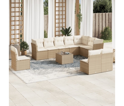 Set de sofás de jardín 11pzas con cojines ratán sintético beige