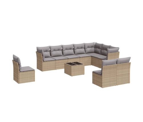 Set de sofás de jardín 11pzas con cojines ratán sintético beige