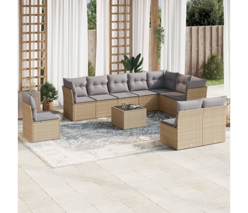 Set de sofás de jardín 11pzas con cojines ratán sintético beige