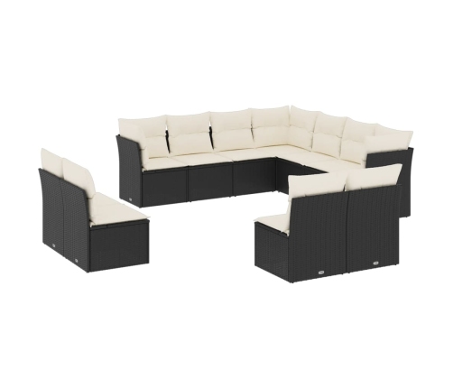 Set de sofás de jardín 11 pzas y cojines ratán sintético negro