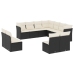 Set de sofás de jardín 11 pzas y cojines ratán sintético negro