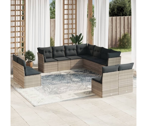 Set de sofás de jardín 11 pzas y cojines ratán sintético gris