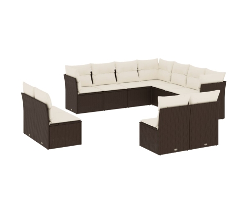 Set de sofás de jardín 11 pzas cojines ratán sintético marrón