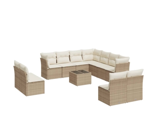 Set de sofás de jardín 12 pzas y cojines ratán sintético marrón