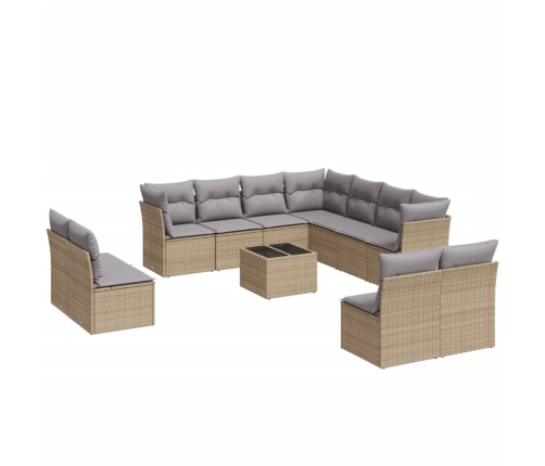 Set de sofás de jardín 12 pzas y cojines ratán sintético marrón