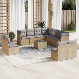 Set de sofás de jardín 12 pzas y cojines ratán sintético marrón