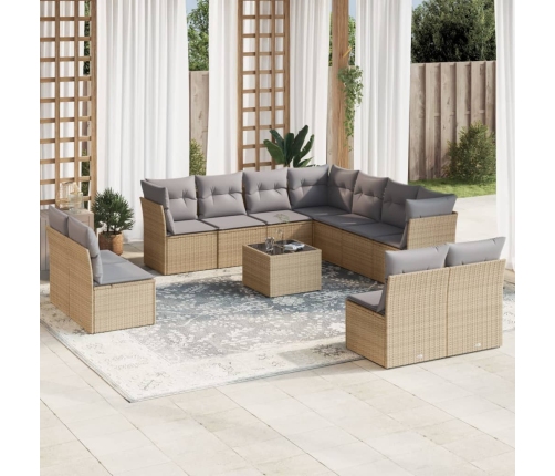 Set de sofás de jardín 12 pzas y cojines ratán sintético marrón