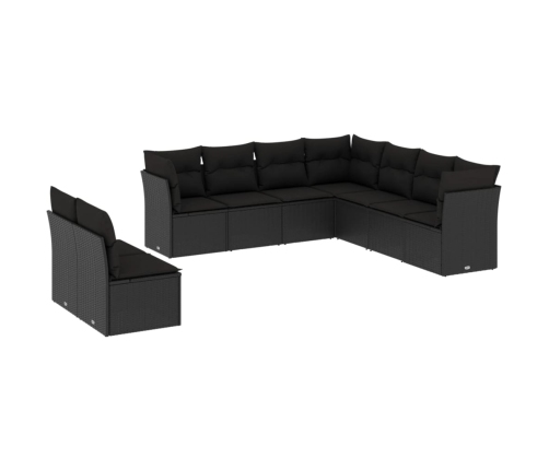 Set de sofás de jardín 8 piezas y cojines ratán sintético negro