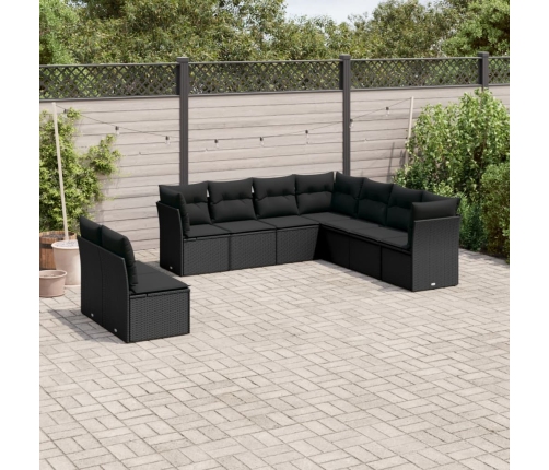 Set de sofás de jardín 8 piezas y cojines ratán sintético negro