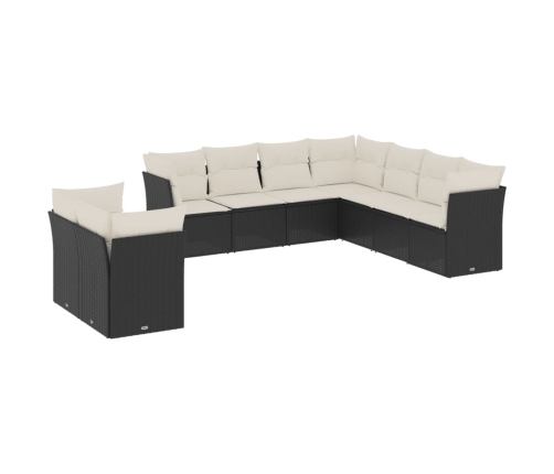 Set de sofás de jardín 8 piezas y cojines ratán sintético negro