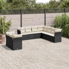 Set de sofás de jardín 8 piezas y cojines ratán sintético negro