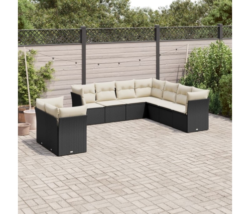 Set de sofás de jardín 8 piezas y cojines ratán sintético negro