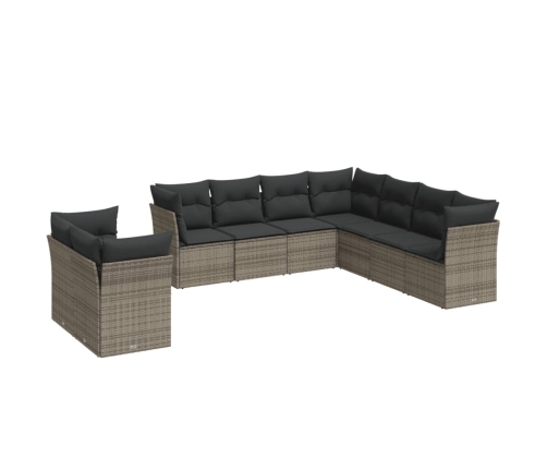 Set de muebles de jardín 9 pzas y cojines ratán sintético gris