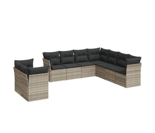 Set muebles jardín 9 pzas y cojines ratán sintético gris claro