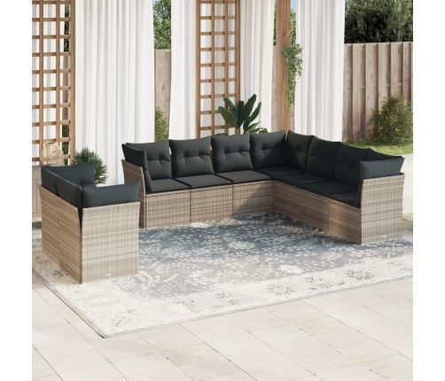 Set muebles jardín 9 pzas y cojines ratán sintético gris claro