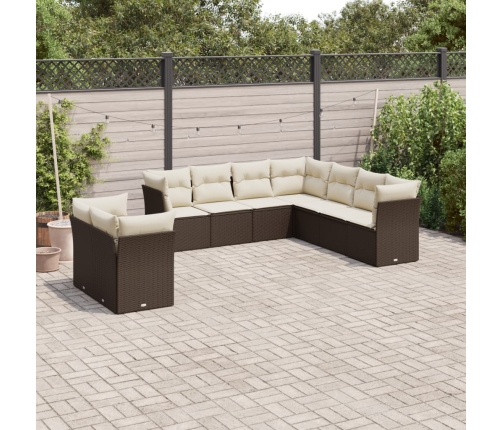 Set de sofás de jardín 9 pzas y cojines ratán sintético marrón