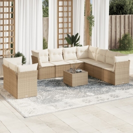 Juego de sofás jardín con cojines beige 10 pzas ratán sintético