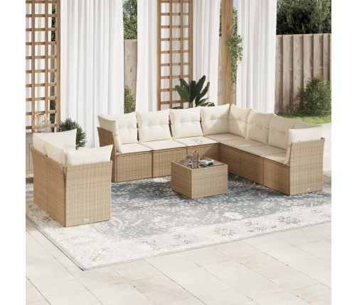 Juego de sofás jardín con cojines beige 10 pzas ratán sintético