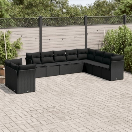 Set de sofás de jardín 10 pzas cojines ratán sintético negro