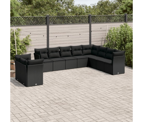 Set de sofás de jardín 10 pzas cojines ratán sintético negro