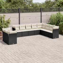 Set de sofás de jardín 10 pzas cojines ratán sintético negro
