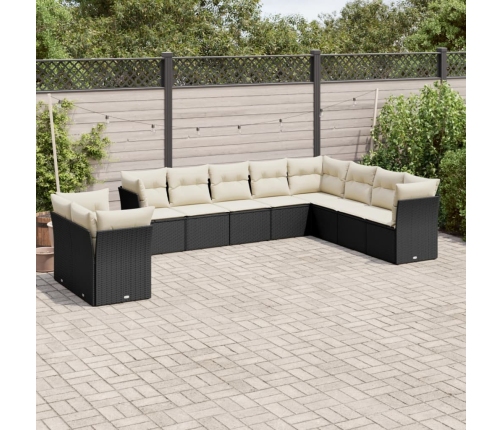 Set de sofás de jardín 10 pzas cojines ratán sintético negro