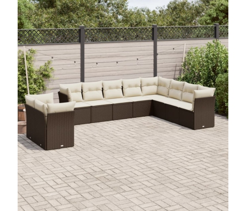 Set de sofás de jardín 10 pzas y cojines ratán sintético marrón